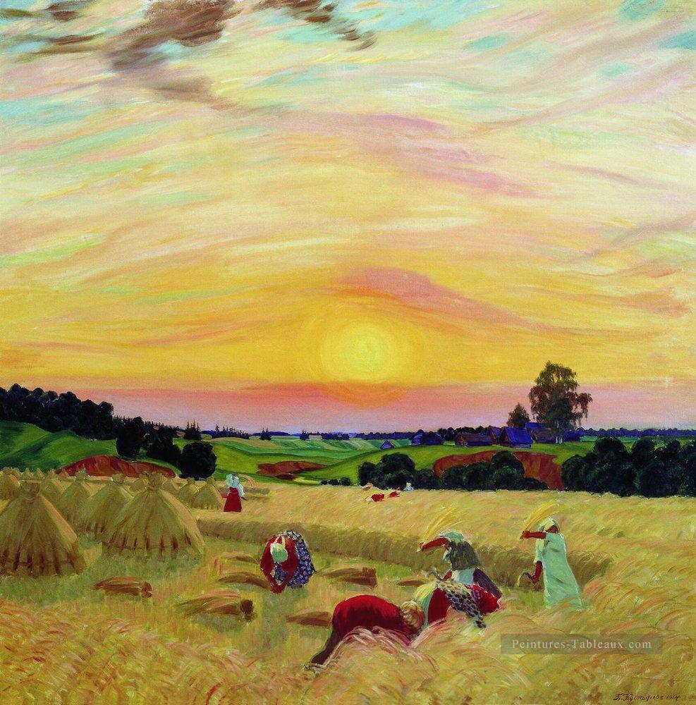 la récolte 1914 Boris Mikhailovich Kustodiev plan scènes paysage Peintures à l'huile